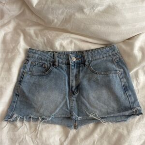 Light Blue Denim raw hem mini skirt